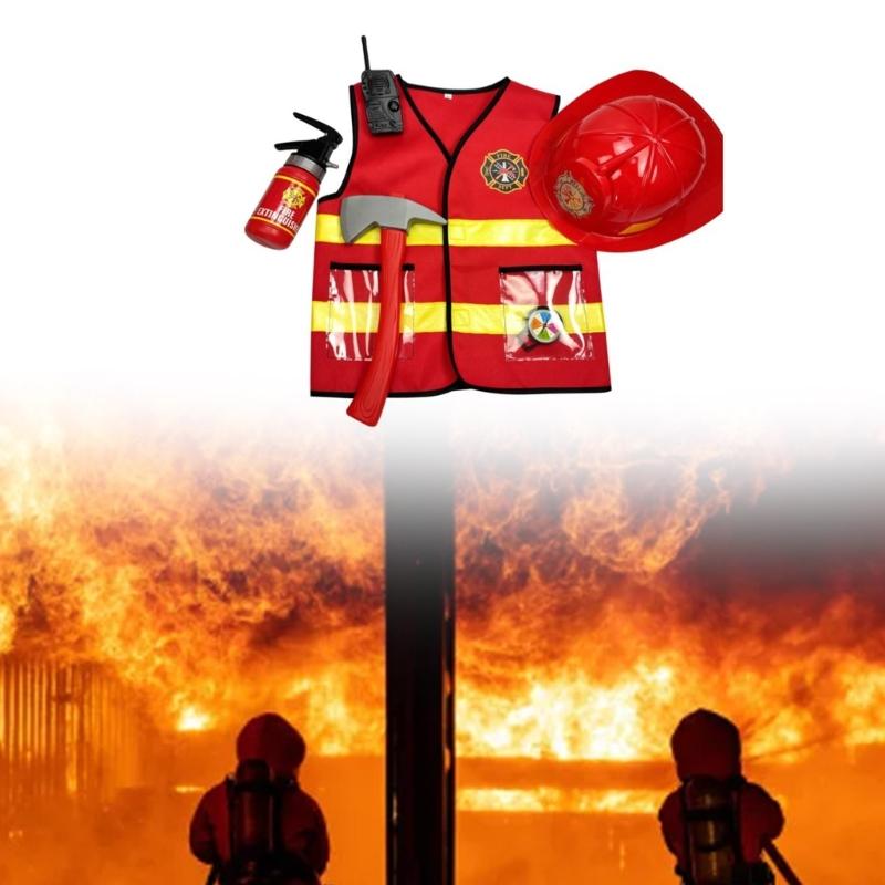 Firefighter Costume Toy Accessories Firefighter Role Play Dress-Up Set for Kids
