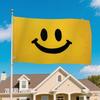 2D Flat, 1pc Multi-size 2D Flat Flag - Garden Flag with Happy Joyful Face Design, Polyester Material, Bright Yellow Base Color with Black Pattern. Thi