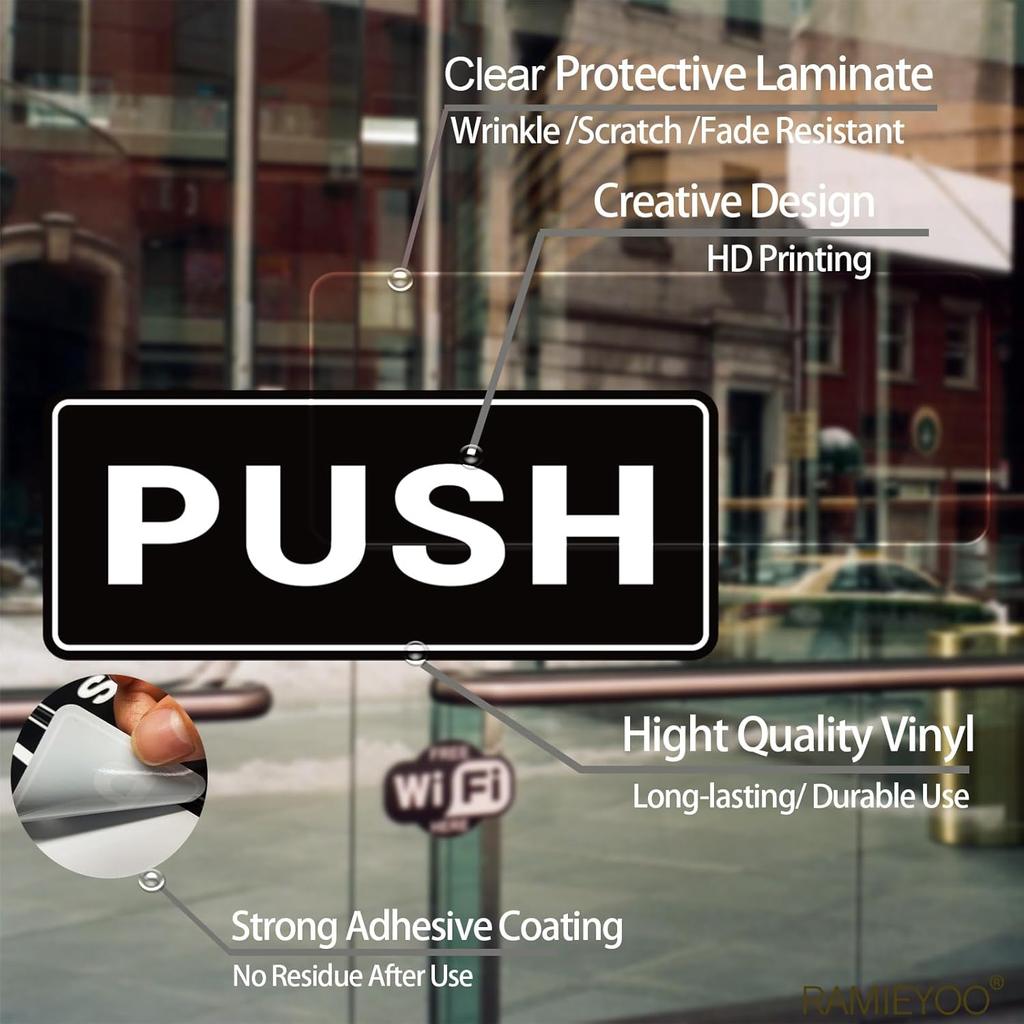 Push Pull Sticker Sign,6 Pack Push Pull Signs for Glass Doors and Other Side Doors,Pull Push Decal Self-Adhesive,Black/White Vinyl Stickers for Doors