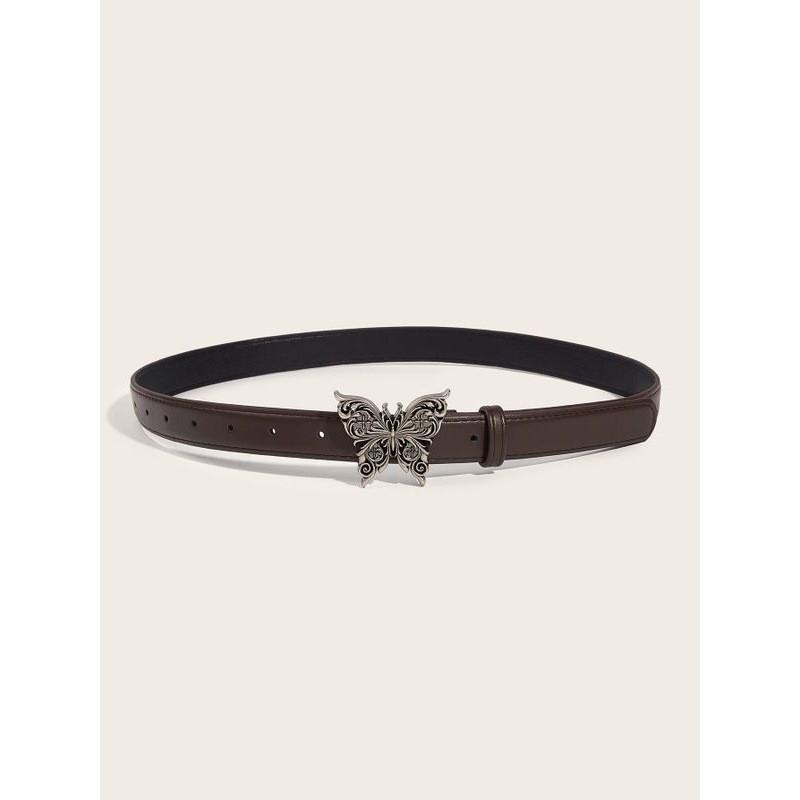 Stylish Retro Butterfly Women's Belt Crafted From Smooth Pu Material In Black And Coffee