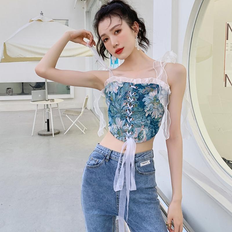 Top Colete Regata Estilo Retrô Feminino Com Barbatanas Modelador de Corpo Overbust Corpete Cobre a Gordura Com Alças de Tule Busto Completo Quadrado