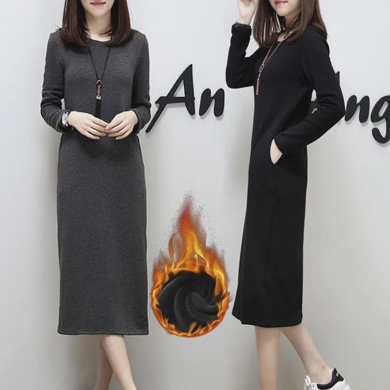 Cozy Thick Sweater Dress - Plus Size Women's Long Autumn/Winter Skirt