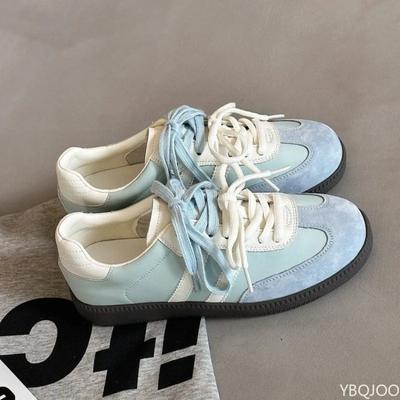 Modne Nowe Damskie Buty Wiosna i Jesień Retro Casual Sportowe Płaski Obcas Antypoślizgowe Buty Blok Kolorów Sznurowane Buty Boardowe Trampki