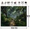 2D Woodland Forest Backdrop, Misty Green Path Background for Outdoor Themed Party