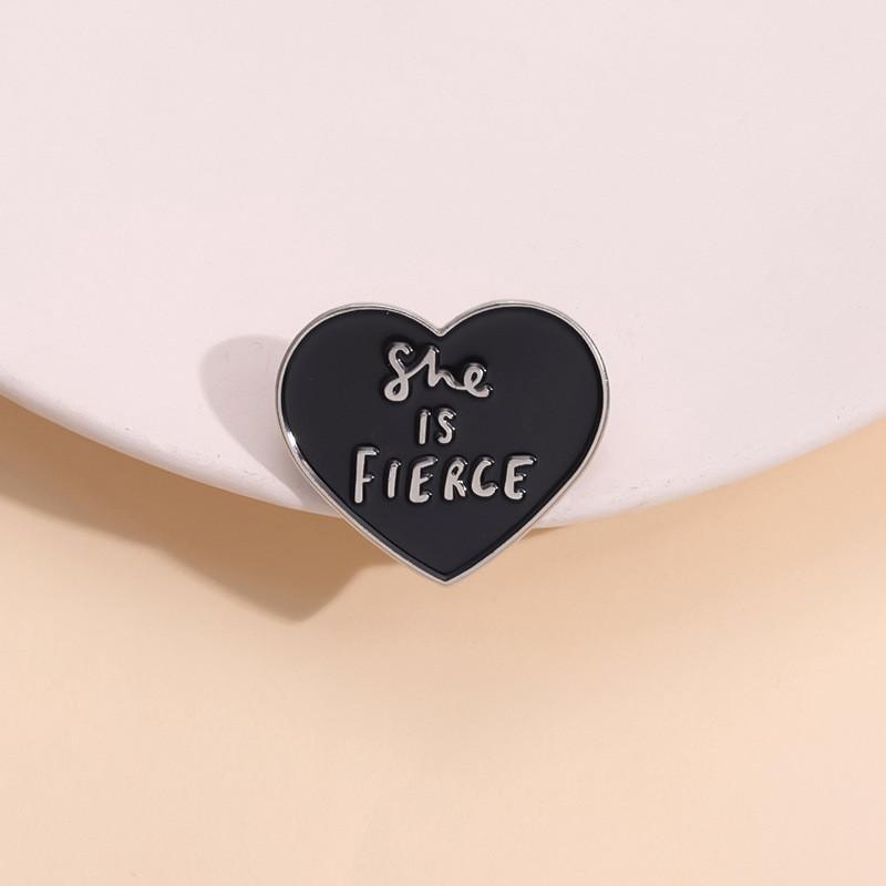 Charming Black Metal Heart Shaped Pin With Fierce Lettering For Trendy Lovers Accessory
