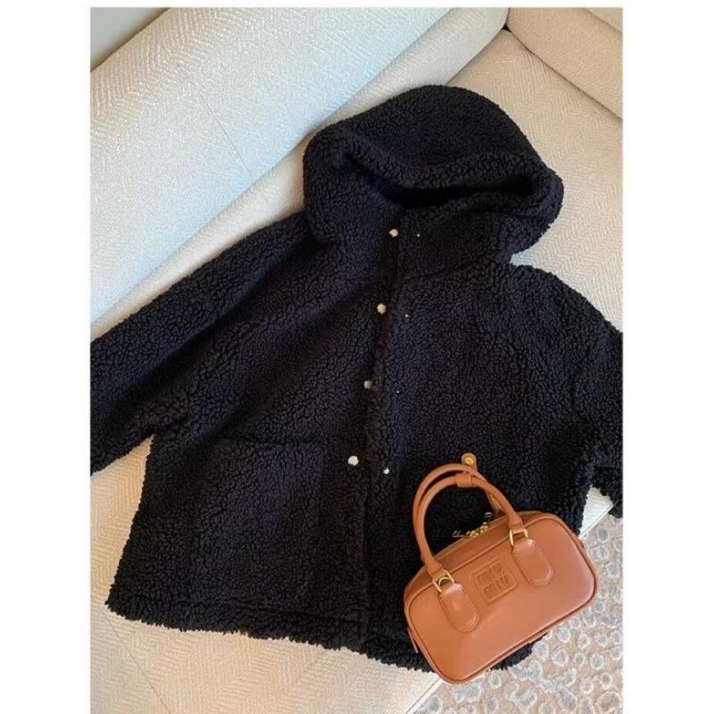 Winter Korean Fashion Fleece Coat Women Hooded Thickened Slim Fit Casual Lazy Style