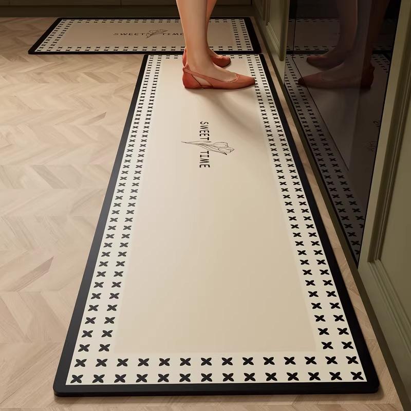 Kitchen Carpet PVC Waterproof Leather Rug Black and White Striped Non-slip Floor Mat Home Decoration Rugs Alfombras De Cocina