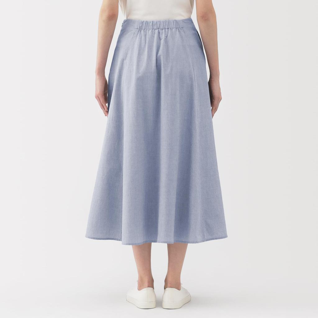 MUJI Women's Cool Flared Skirt, BE1VTA5S, Sax Blue Stripe, Size M