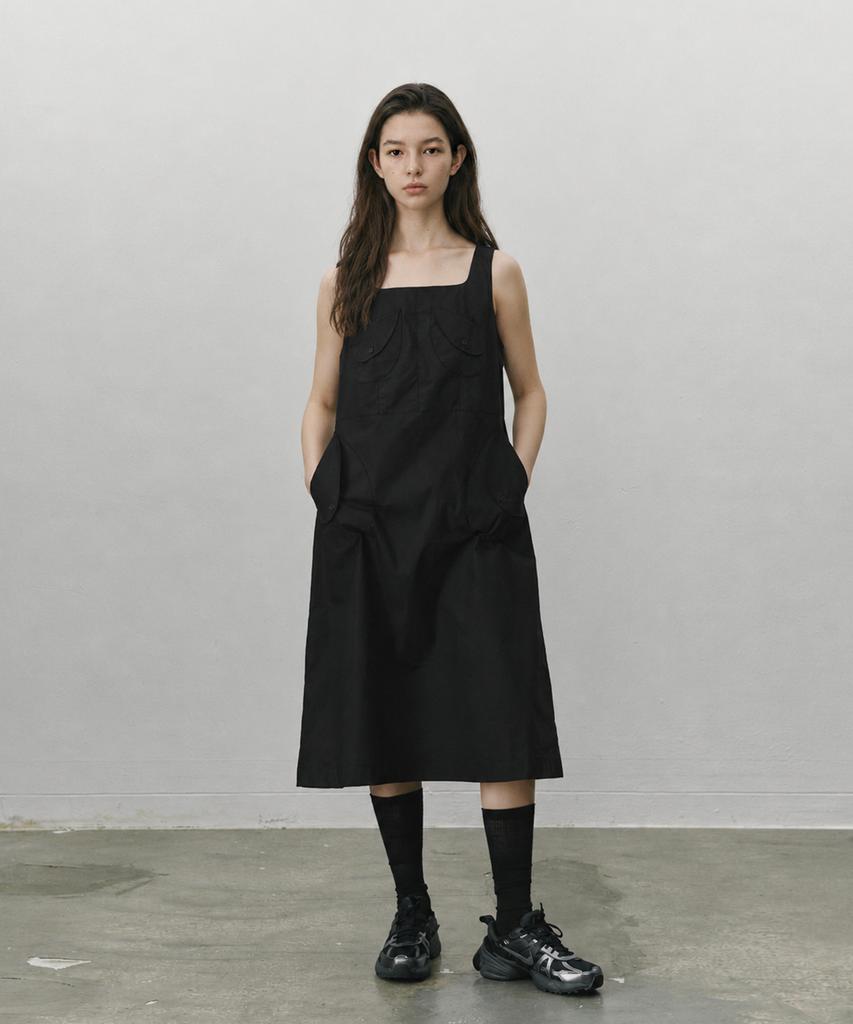 Aussel Round Pocket Cotton Dress Black