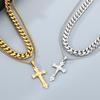 Men's Double Layer Cross Pendant Necklace for Men Gold Color Stainless Steel Cuban Link Chain Necklaces Bracelets Jewelry Set