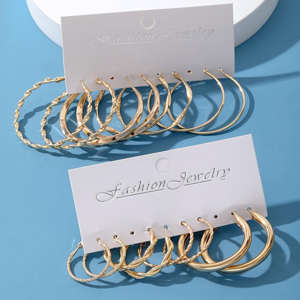 Simple Large Circle Metal Irregular Circle Stud Earrings Set - Creative And Personalized Ear Jewelry - 8-piece Earring Set