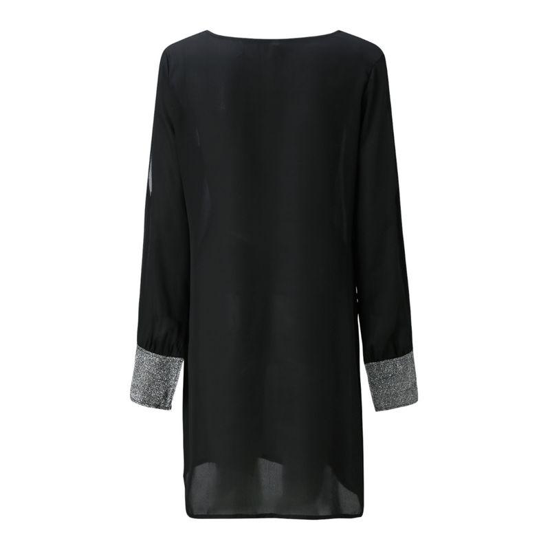 Plus size women clothing Fat Sister European Autumn New V-neck Sequins Patchwork Arm-Exposed Leisure Long sleeve dress S-5XL