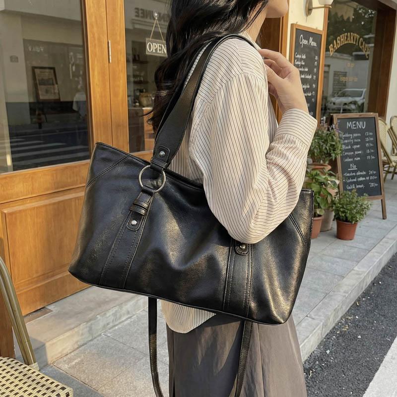 Fashion Womens Soft Leather Tote Bag Large Capacity Commuter Shoulder Bag with Adjustable Strap for Work School Shopping Work Travel Daily Use