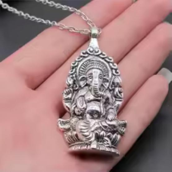 Vintage Retro Ganesha Hindu Elephant Head God Pendant Necklace Chain Unisex Men Women Fashion Gothic Amulet Talisman Success Wealthy Rich Jewelry Gift