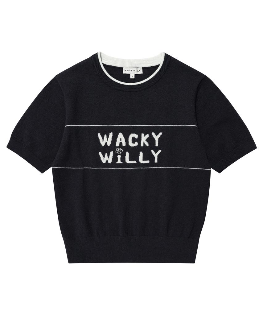 WACKY WILLY Women'S Typographic Color Block Short Sleeve Knit Navy