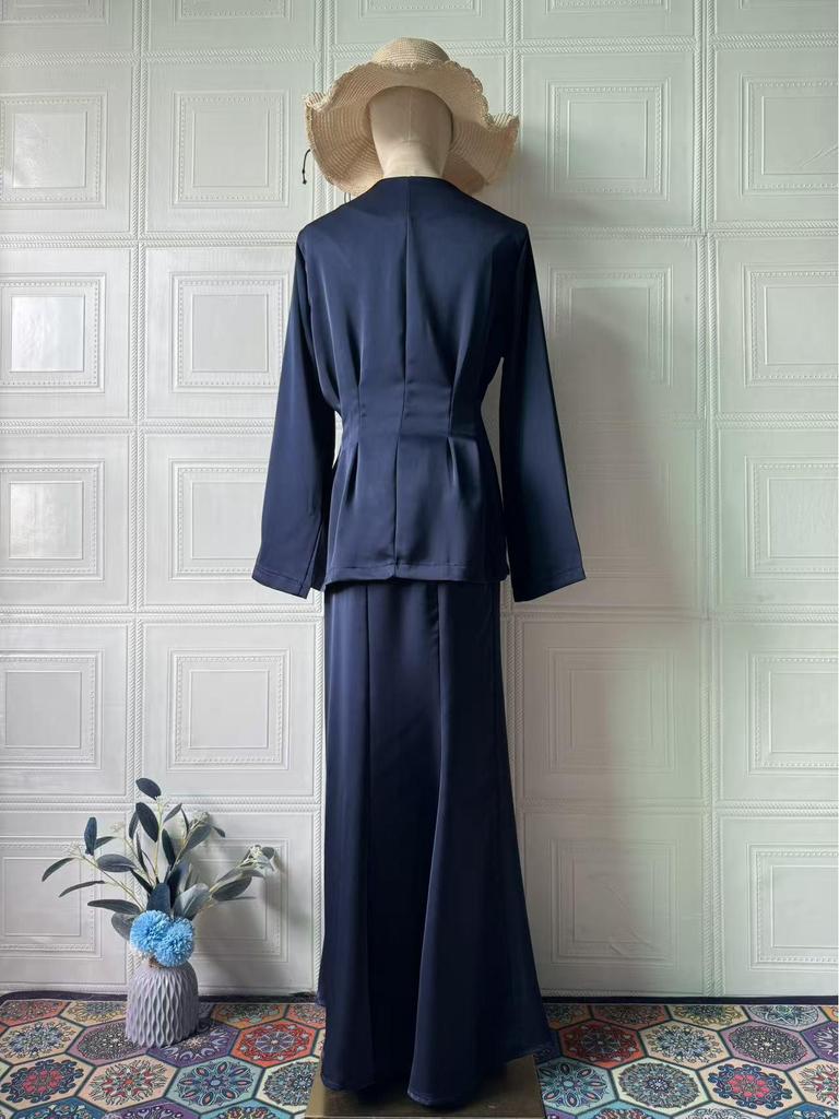 2025 Spring Elegant Retro Women's Solid Color Long Sleeve Top and Skirt Set