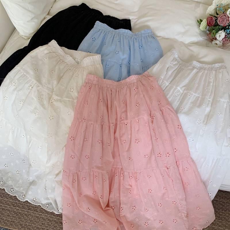 Embroidered Fairy Korean Patchwork Skirt: Fluffy, Medium-Long, Solid Color, Summer Design