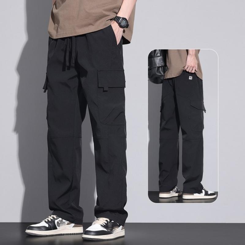 2024 Sommer-Cargohose für Herren, amerikanisches Retro-Design, mehrere Taschen, gerades Bein, einfarbig, Freizeithose, Übergröße, lockere Jogginghose, M-4XL