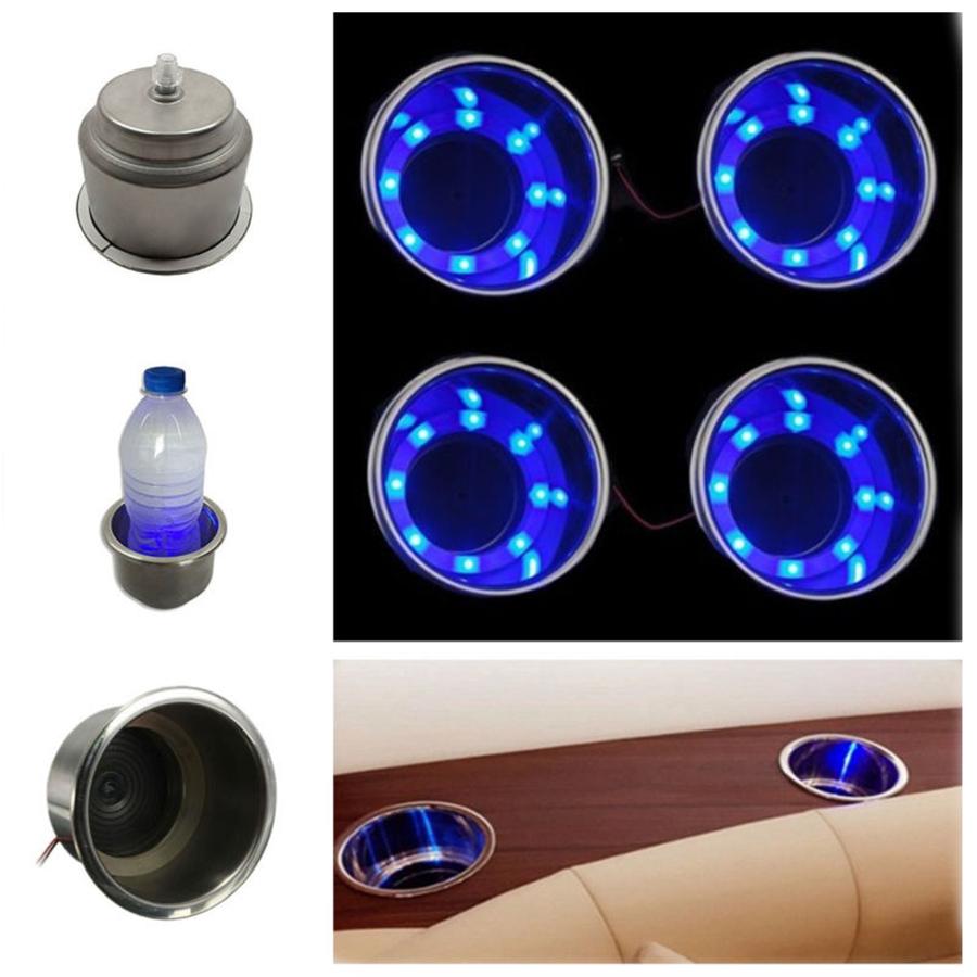 4Pcs Car Boat Marine Blue LED Light Showing SS Cup Bottle Holder Mount US Stock