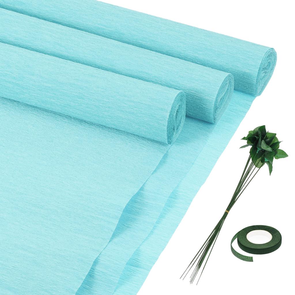 6pcs Crepe Paper Roll with Floral Stem Wire and Green Floral Tapes for Wedding Ceremony Various Large Festivals Decoration