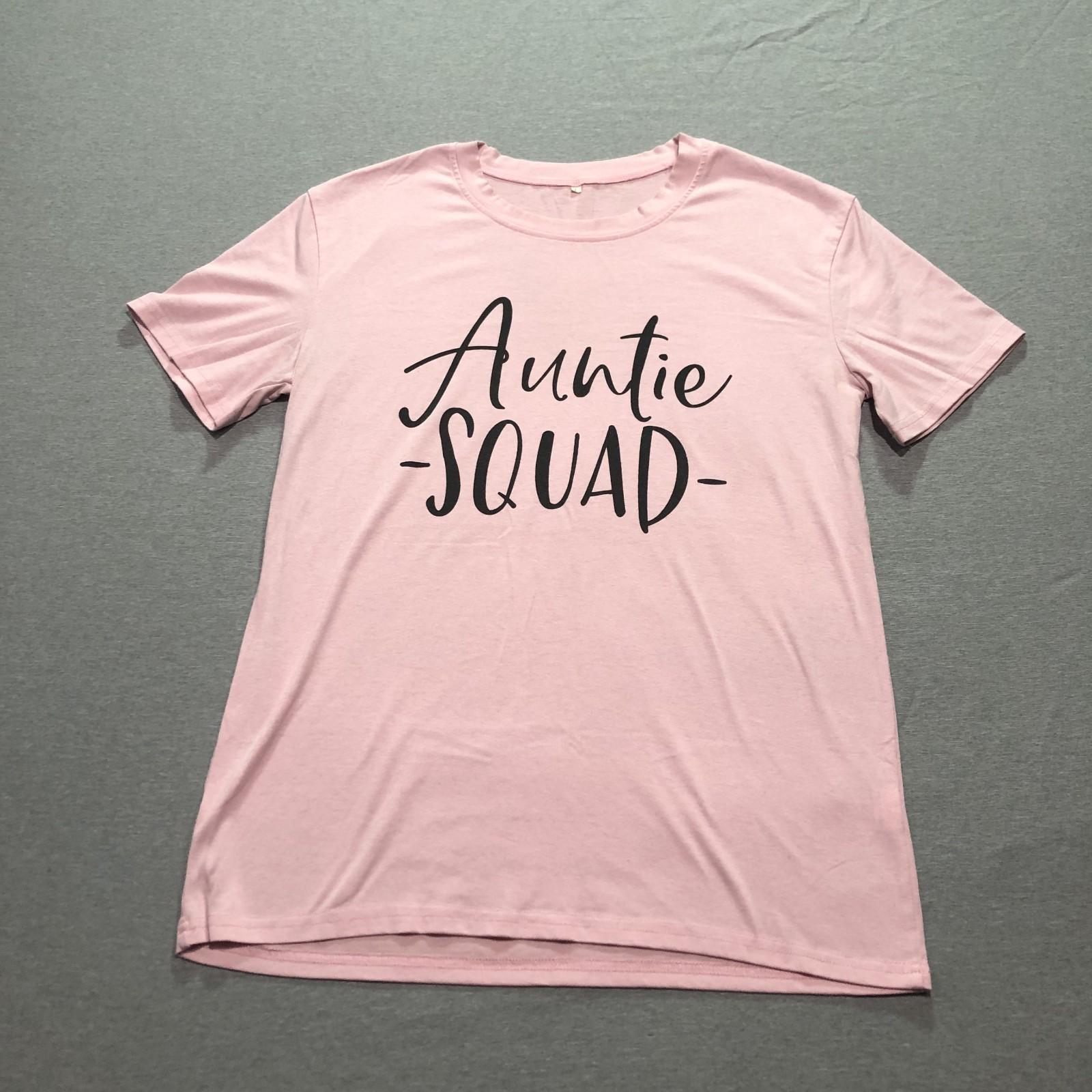 Auntie Squad T Shirt Women s Large Dainty Pastel Barbie Minimalist Pink Tee S