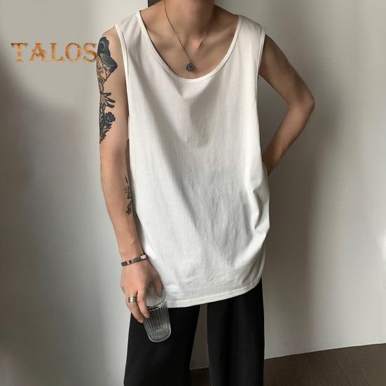 Men Vest Sleeveless Round Neck Solid Color Vest Loose Fit Casual Sport Tank Tops Streetwear Daily Wear