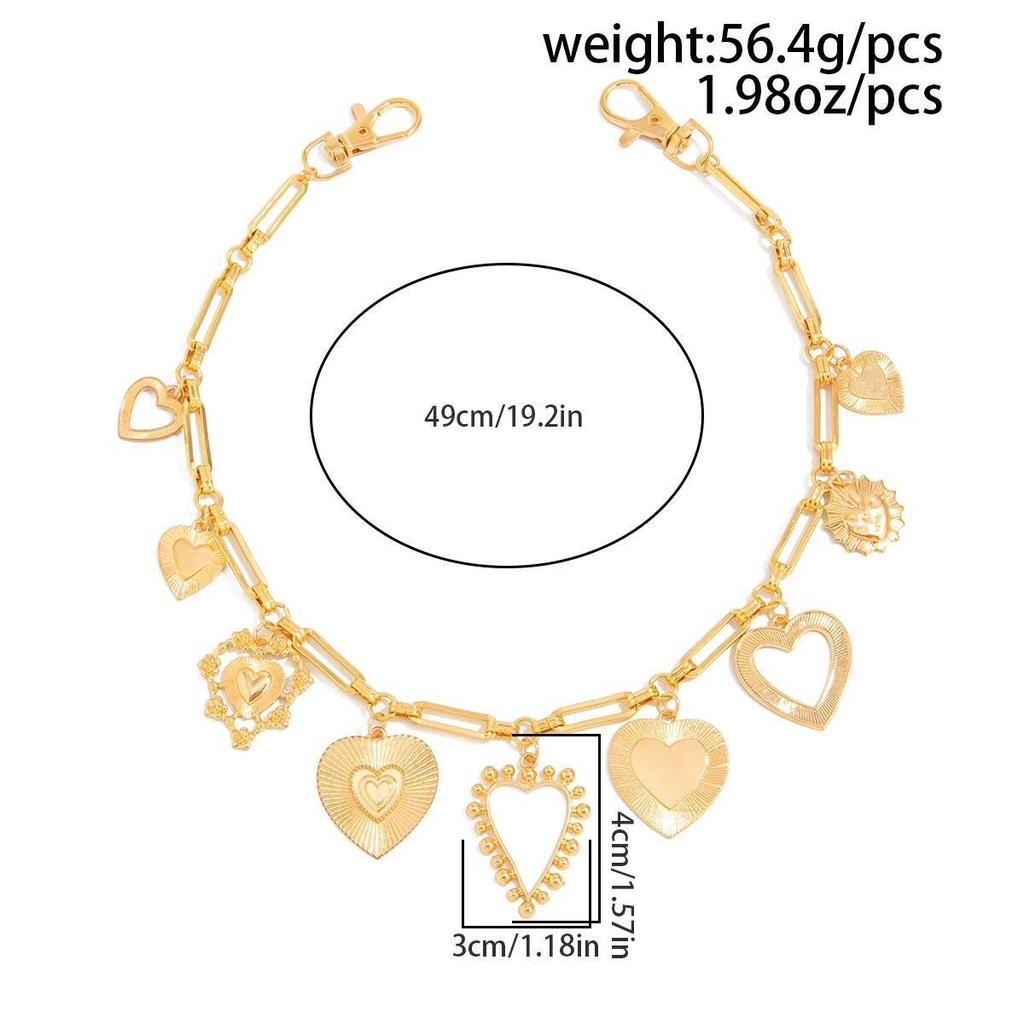 Salircon Hip Hop Love Heart Metal Keychain Waist Chain Jeans Chain for Men Punk Trousers Jeans Pant Wallet Bag Chain Y2K Jewelry