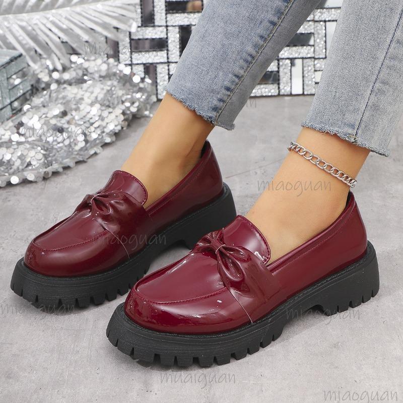 Women's Plus Size 35-43 Loafers  Spring Autumn Round Toe Slip on Platform Casual Shoes Comfortable Footwear Leather Black