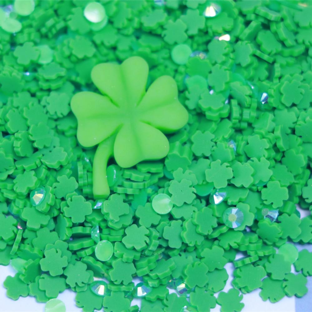 St Patrick's Day Polymer Clay Slices Mini Cute Green Leaf Clover Craft for Nail Art Slime Filler Charms