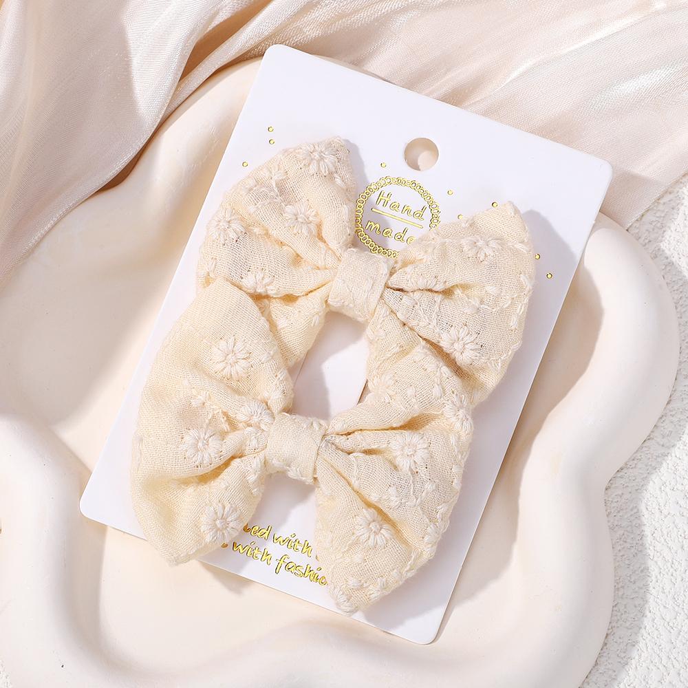 2Pcs/set Bows for Girls Hair Pins Embroidery Printing Hair Clips Solid Color Bowknot Handmade Barrettes Kids Hair Accessories