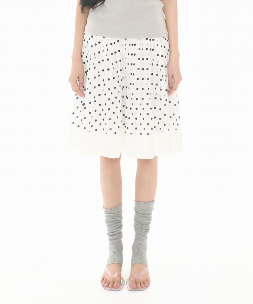 Mileko Dot Pleated Satin Skirt Ivory