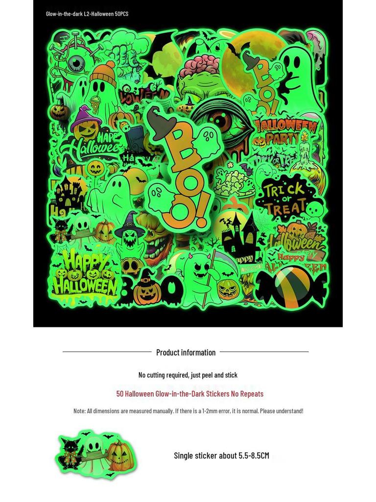50 Halloween Classic Decoration Stickers: Funny, Waterproof for Suitcases, Speakers, Desktops