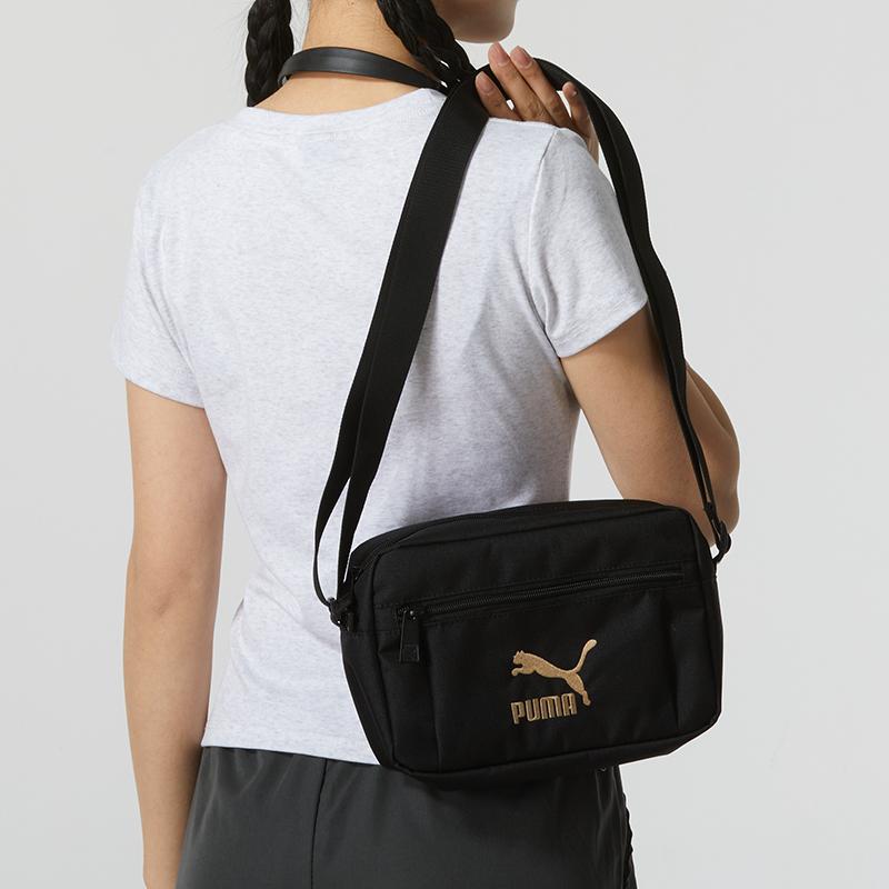 New PUMA Nylon Shoulder Bag, Crossbody Bag Regular Unisex Black Gold 090572-01