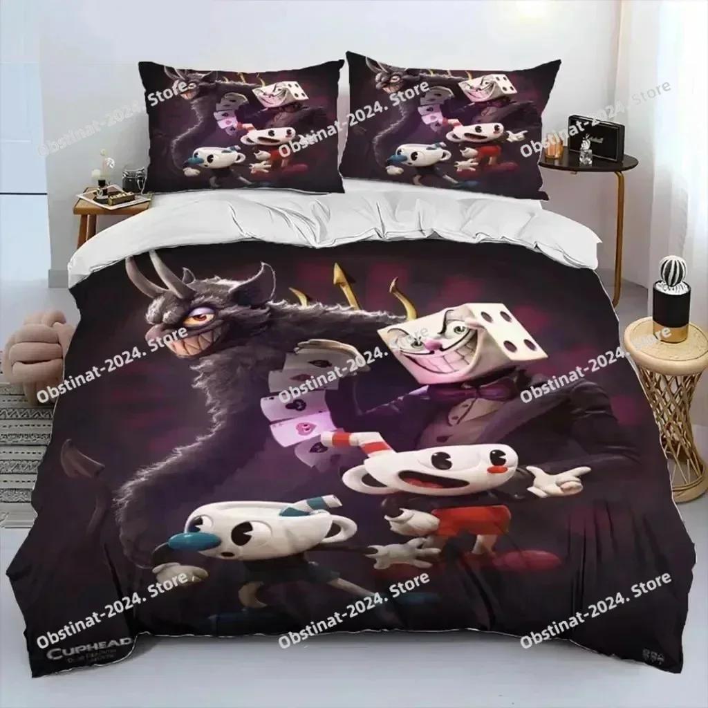 Cartoon Cuphead And Mugman Bedding Set Printed single Comforter Quilt Bed Cover Duvet Cover Pillow Case 3 Pieces Kids Adult Size