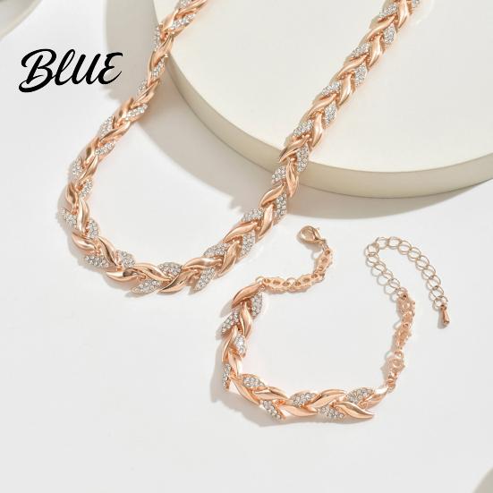 Necklace Bracelet Combo 2Pcs/Set Women Jewelry Set Leaves Shape Rhinestone