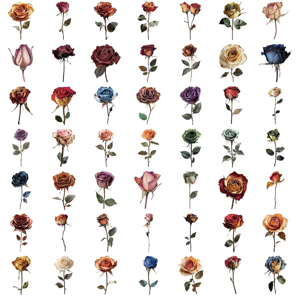50 Transparent Dry Flowers Sticker Pack Waterproof Transparent PET Manual Material Decorative Guitar Notebook