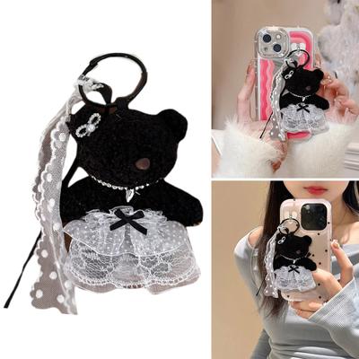 Elegant Plush Bear Keychain Charm Keyring Soft Furry Animal Pendant for Backpacks and Bags Fashion Accessory Decoration