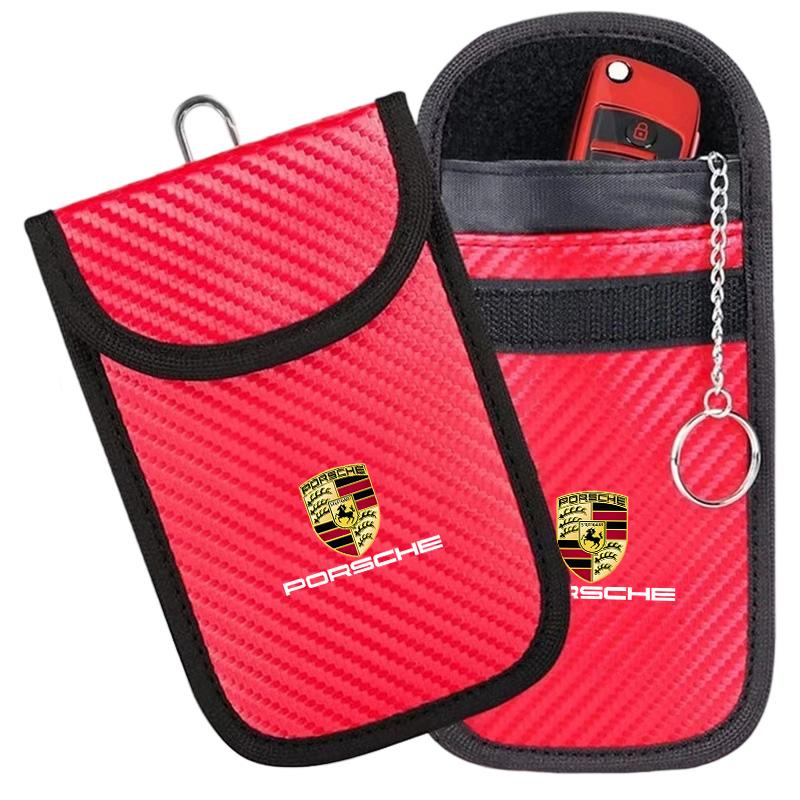 BMGB9 Pouzdro na klíče od auta Taška blokující signál Kapsa stínící RFID pro Porsche 718 Cayenne Panamera 911 Macan Taycan Cayman Boxster Samolepka