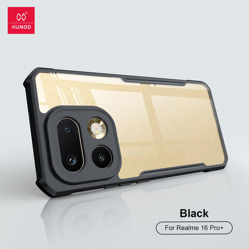 Чехол для Realme 16 Pro Pro+ XUNDD Прозрачная задняя крышка Амортизирующий бампер Защитные чехлы Для Realme 16 Pro Plus For Realme 16 Pro+ чёрный
