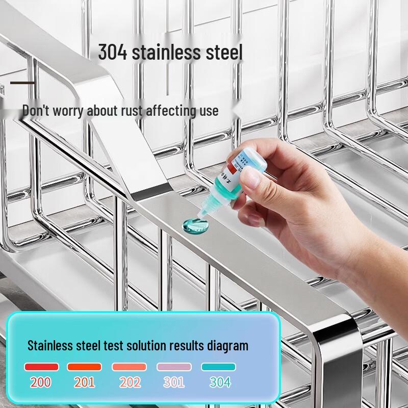 304 Stainless Steel Countertop Dish Drainer Rack with Pull-out Tray