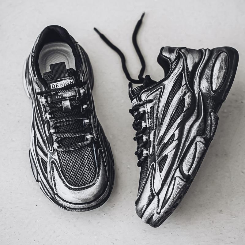 

Отечественный трендовый бренд обувь мужская 2025 новая дышащая сетчатая поверхность протирать старые повседневные спортивные беговые кроссовки папины кроссовки обувь для увеличения роста 44 чёрный