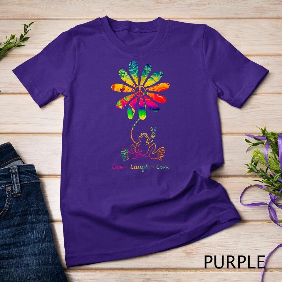 Peace Love Frog Hippie Flower Daisy Gift Unisex T-shirt 8 S