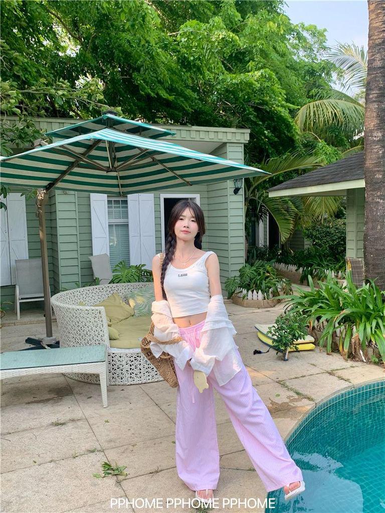 Korean Style High Waist Striped Wide-Leg Pants for Women - Spring & Autumn 2025