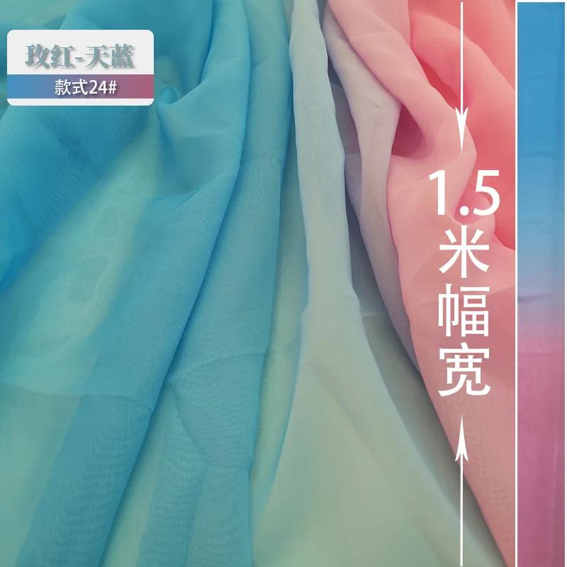 100D Gradient Chiffon Fabric By The Meter Per for Dress Skirt Clothing Sewing Drape Textile Summer Plain Cloth Black White Blue