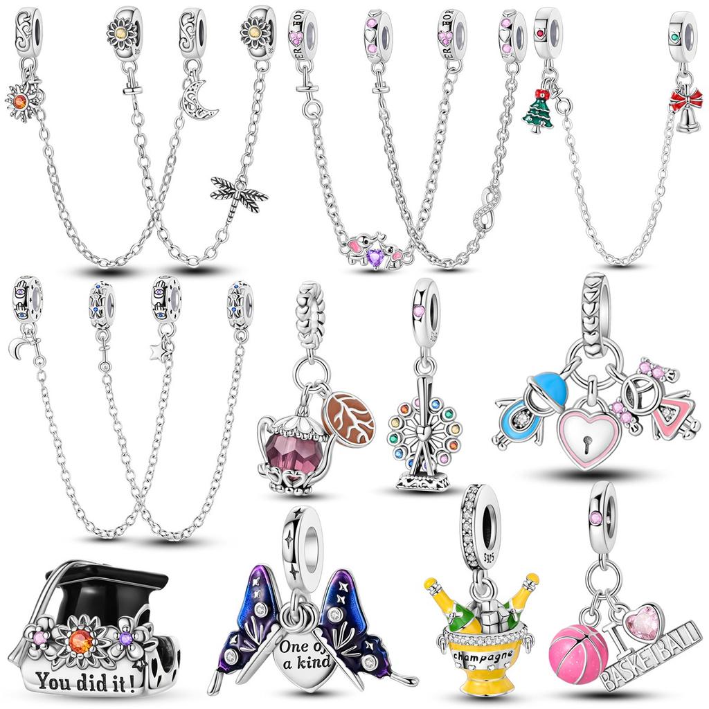 Christmas Charms Bead Copper Cz Zircon Pendants Safety Chain Fit Fashion Original Bracelet Diy Jewelry Gift