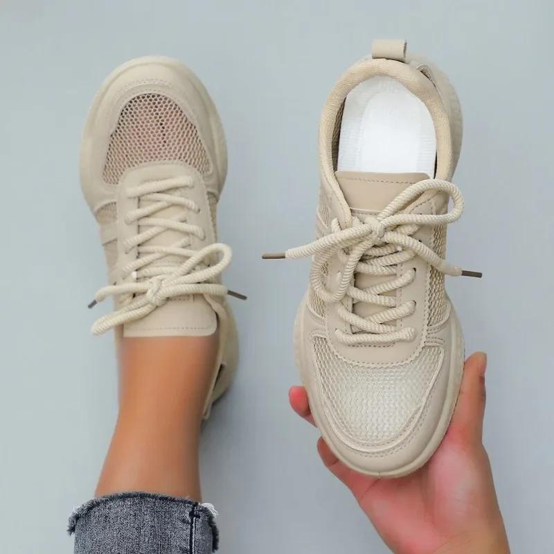 2025 Summer Breathable and Comfortable Hollow Mesh Shoes for Women New Solid Color Casual Fashion Sneakers