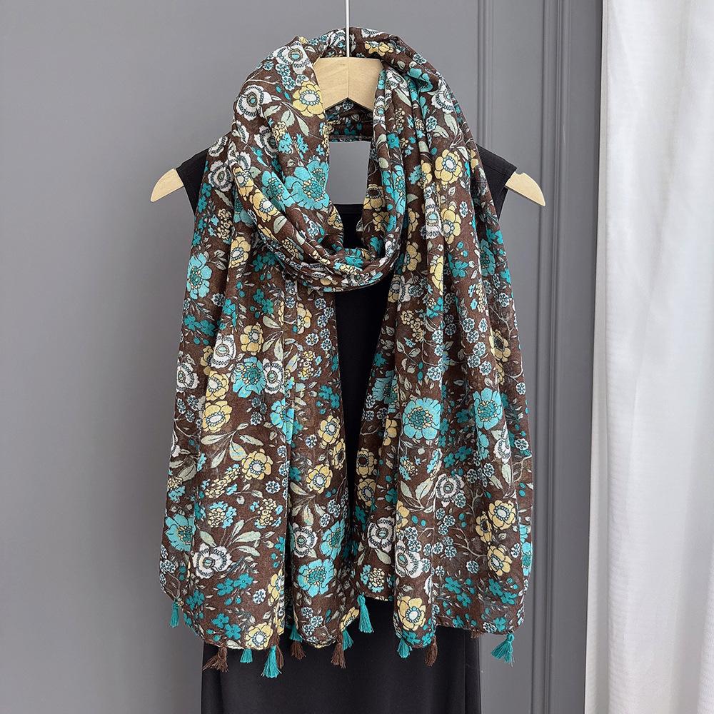 

[Large Cozy Paisley Print Scarf] Luxurious Large Paisley Floral Scarf With Tassel Cozy Soft Viscose Shawl For Women Stylish