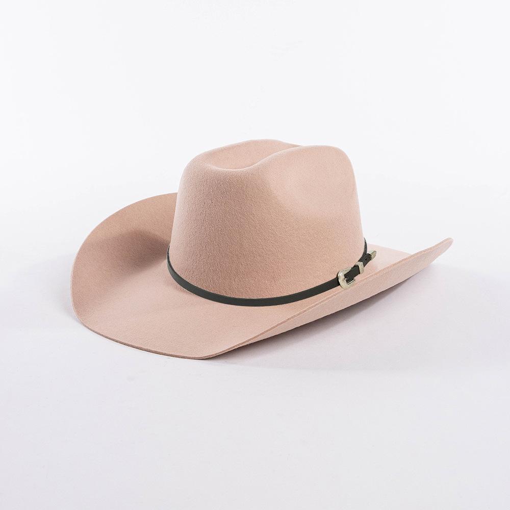 Europe, America, Autumn and Winter New Fashion Casual Belt Buckle Upturned Edge Big Brim Wool Felt Denim Hat Outdoor Warm Top Hat Tide