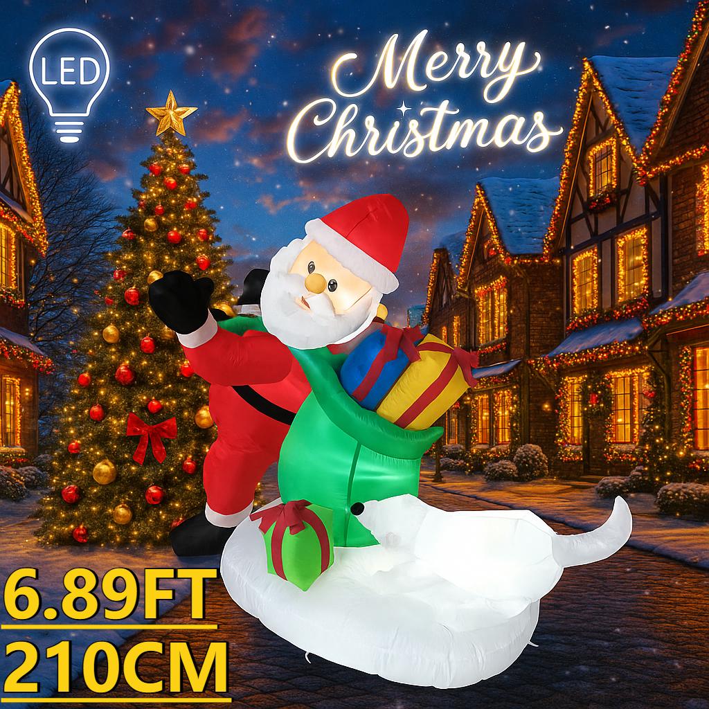 

6.89ФТ Рождественские надувные игрушки со светодиодной подсветкой Санта Мешок с подарками Собачьи принадлежности Домашние украшения Праздничные подарки Рождественские украшения для двора EU