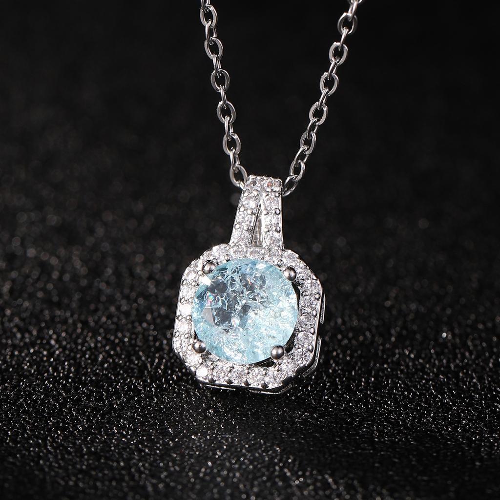 Stainless Steel Necklaces Pendants For Women Cubic Zirconia Yellow Square Stone White Gold Plated Wedding Engagement